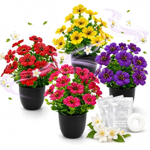 Der Rose 4 Pack Fake Flowers with Fragrance Discs for Black Bathroom Decor - color: Black