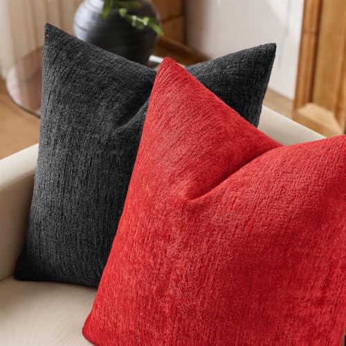 MIULEE Christmas Couch Pillow Covers Textured Chenille 18x18 Red - color: Red, size: 18" x 18" (Pack of 2)