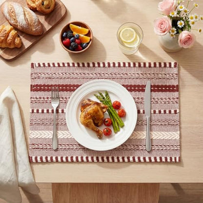 Artoid Mode Red Woven Braided Stripe Placemats Set of 4-12x18 Inch - color: Red, size: 12" x 18", 4 Pcs