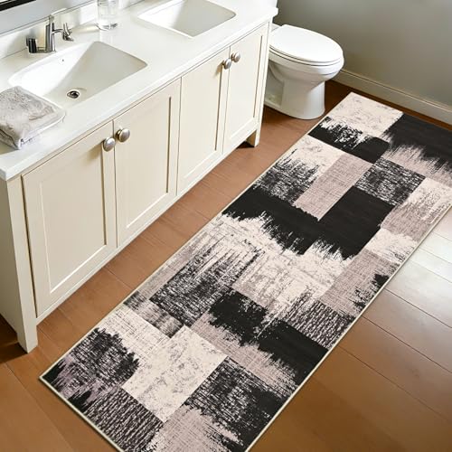 Yinhua Geometric Runner Rug 2x7 Modern Hallway Runner Rug for Kitchen Brown - color: Chocolate Brown, size: 2' x 7'