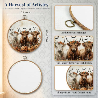 Halloween Highland Cow Pumpkin Round Wall Art, Halloween Picture Wall Decor - color: Highland Cow-2