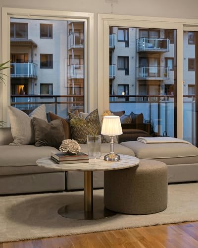 KDG Nickel Cordless Table Lamps Set of 2, Beige Fabric Shade Desk Lamp - color: Nickel + Beige Fabric Lampshde (2 Pack)