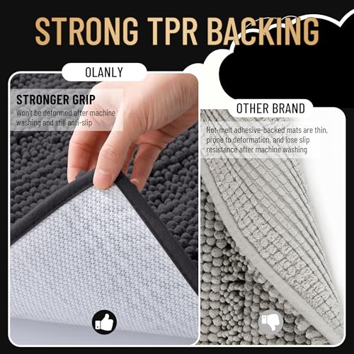 OLANLY Thick Bathroom Runner Rugs 59x20, Soft Chenille Bath Rugs, Dark Grey - color: Dark Grey, size: 59" X 20"