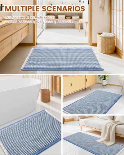 Smiry Waffle Bath Mat 72X16, Soft Absorbent Bathroom Rugs, Blue & Cream - color: Blue & Cream, size: 72'' X 16''