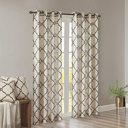 Madison Park Fretwork Print Window Curtain 1 Panel, 50x63 Khaki/Black - color: Khaki/Black, size: 50"W x 63"L (Pack of 1)