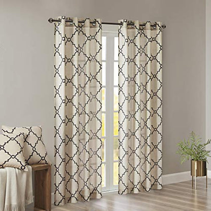 Madison Park Fretwork Print Window Curtain 1 Panel, 50x63 Khaki/Black - color: Khaki/Black, size: 50"W x 63"L (Pack of 1)
