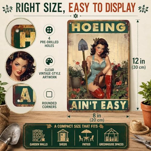 PEACHGARDEN Garden Signs for Outside Hoeing Ain't Easy Metal Garden Sign - color: Garden Signs, size: 20X30cm(12*8in)