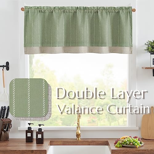 jinchan Striped Linen Valance Green Farmhouse 18 Inch 1 Panel - color: Nautical Striped Green, size: 50"W x 18"L (Pack of 1)