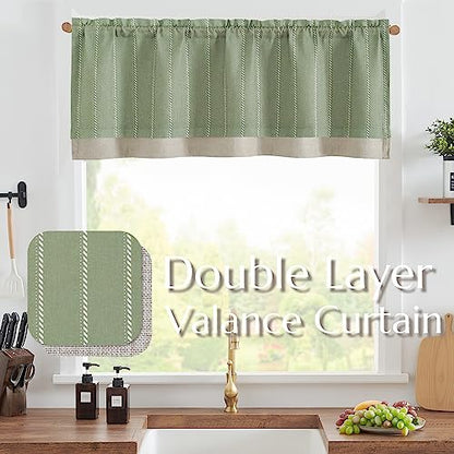 jinchan Striped Linen Valance Green Farmhouse 18 Inch 1 Panel - color: Nautical Striped Green, size: 50"W x 18"L (Pack of 1)