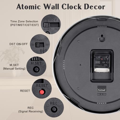 14 Inch Atomic Wall Clock, Radio Controlled Large Analog Clock