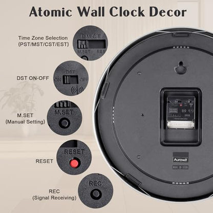 14 Inch Atomic Wall Clock, Radio Controlled Large Analog Clock
