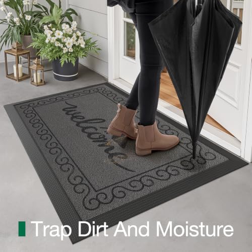 LUMI Outside Welcome Door Mat 20x32, Non-Slip Heavy Duty Dirt Trapper, Grey - color: Grey Welcome Home, size: 20"x32"