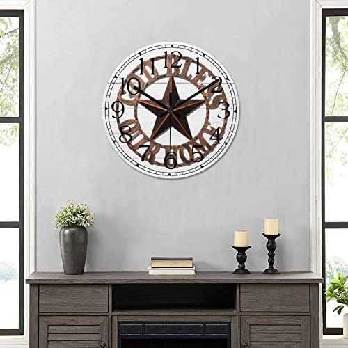 Round Farmhouse Wall Clock Western Texas Star Country Style Wood Clock Quiet Non-Ticking Battery Operated Easy to Read Classic Wall Art Analog Clock for Living Room Kitchen Bathroom 10 Inch - color: Style-1, size: 10in