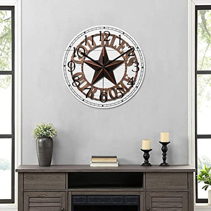 Round Farmhouse Wall Clock Western Texas Star Country Style Wood Clock Quiet Non-Ticking Battery Operated Easy to Read Classic Wall Art Analog Clock for Living Room Kitchen Bathroom 10 Inch - color: Style-1, size: 10in
