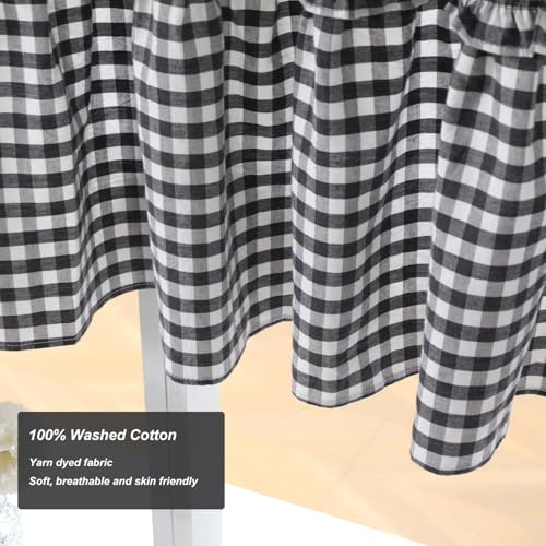 Silnuo 2Pack Black/White Plaid Gingham Ruffle Window Valance 26" W x 36" L - color: Black/White, size: 26"W x 36"L (Pack of 2)