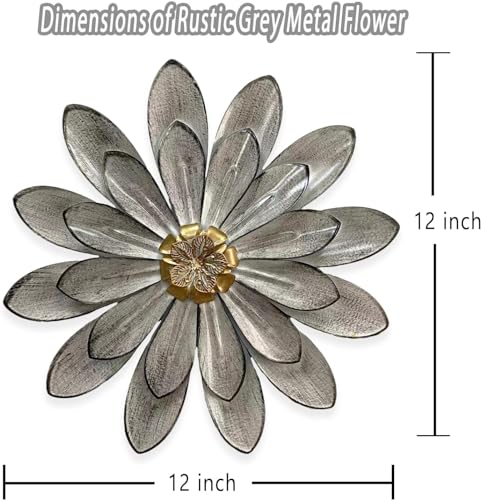 Novbvia Metal Flower Wall Sculpture,12" Grey Rustic Modern Floral Artwork - color: 03B-Grey
