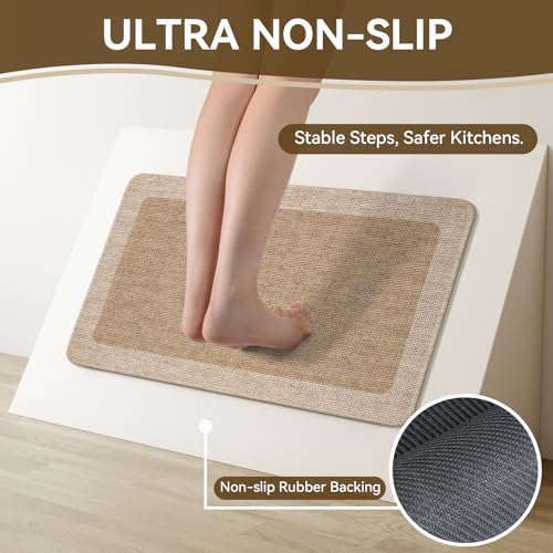 Kitchen Rugs Set of 2, Non Slip Rubber Backing, 17"x30"+17"x59" Brown - color: Brown, size: 17"x59"+17"x30"