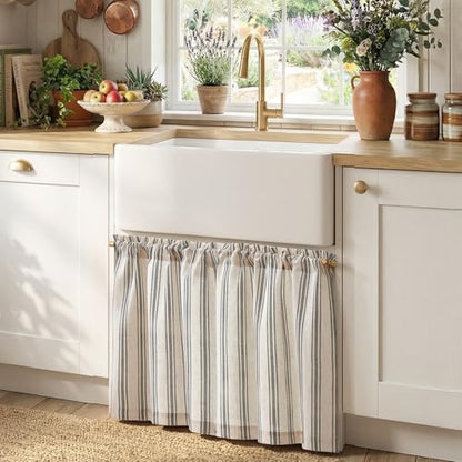 jinchan Linen Striped Tier Curtains for Kitchen Windows Farmhouse - color: Striped Chocolate Black | on Beige, size: 26"W x 24"L (Pack of 2)