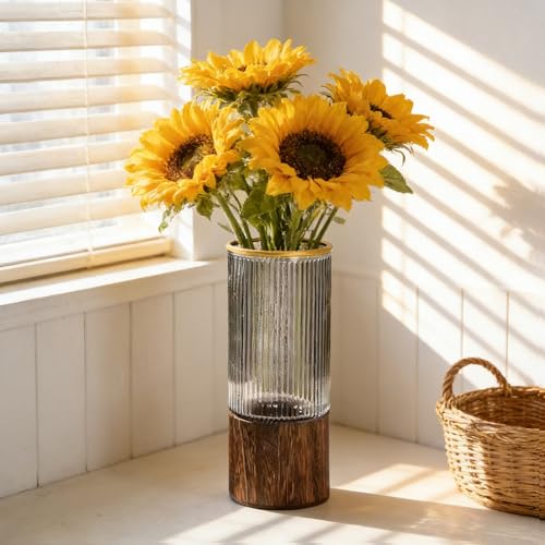 Artistic Wood Glass Vase,Wooden Base,Tall Vases Bottles for Flowers, Entryway, Dining Table, Shelf, Living Room, and Modern Home Decor (Italianate) - style: Italianate