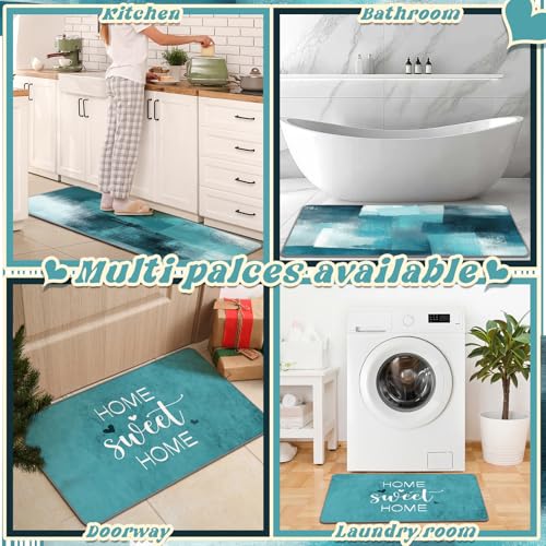 Fourluoo 3 Pcs Teal Turquoise Kitchen Rugs and Mats Set - color: Teal