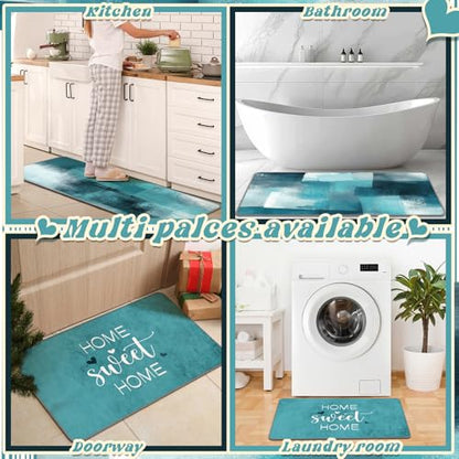 Fourluoo 3 Pcs Teal Turquoise Kitchen Rugs and Mats Set - color: Teal