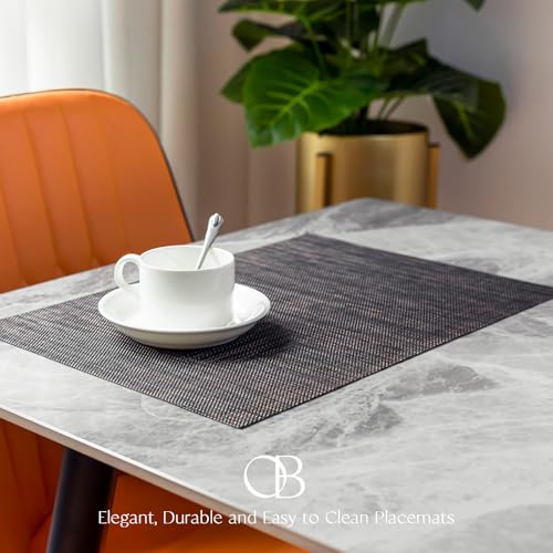 Placemats Set of 4 - Easy Clean Woven Vinyl Placemats for Dining Table, Indoor/Outdoor Place Mats, Washable PVC Table Mats（Black/Brown） - color: A-black/Brown