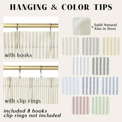 Lino Rosa 12 Inch Curtains Length,Cafe Striped Linen Farmhouse Sheer Small Window Curtains for Kitchen Bathroom,24 x 12 Inch Long 2 Panels Set - color: Tan, size: 24"W x 12"L (Pack of 2)