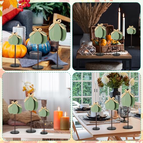Thyle 3 Pcs Fall Pumpkin Decor, Wooden, Pale Green - color: Pale Green