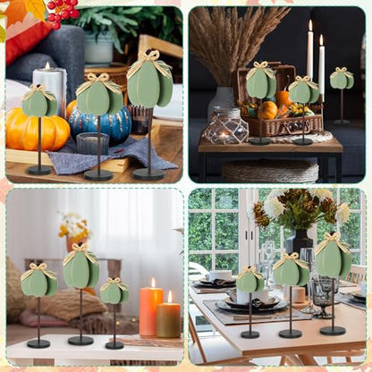 Thyle 3 Pcs Fall Pumpkin Decor, Wooden, Pale Green - color: Pale Green