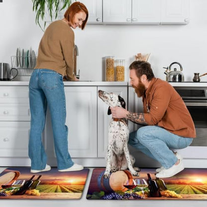 MAYHMYO Wine Country Kitchen Decor Mat Set, 2PC Kitchen Mats, Anti Fatigue - color: Grape Wine