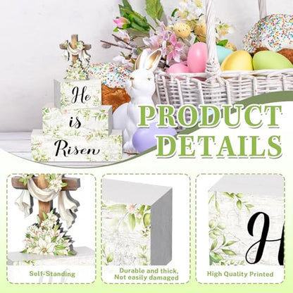Britimes Tiered Tray Decor Set, 4 Pack, Wooden Table Sign, Easter Cross - color: Easter Green Cross
