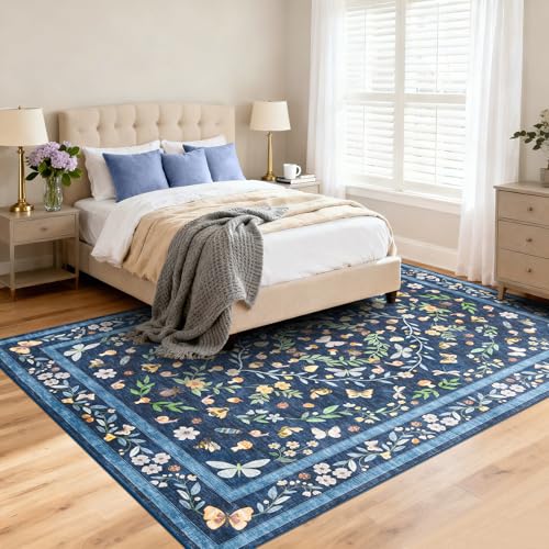 GarveeHome Washable Bug Rugs 5x7 for Bedroom Non Slip Living Room Rugs - color: Blue, size: 5'x7'(Rectangular)