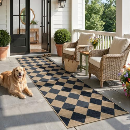 Lahome Checkered Hallways Runner Rug Non Slip, 2'6" x 10' Rugs for Kitchen - color: Black/Checkerboard -2, size: 2'6" x 10' (Runner)