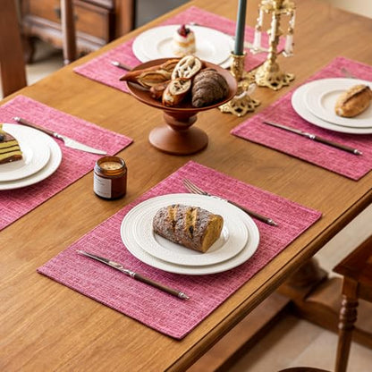 KXN Placemats Set of 4, Durable Dual-Layer Fabric Table Mats, Hot Pink - color: Hot Pink
