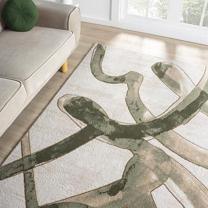 Abani Beige Cream Green Graffiti Washable Area Rug – 2' x 3' – Abstract Artistic Design – Ivy Collection – Non-Shedding, Easy to Clean – Durable for High Traffic Areas – Living Room & Bedroom - size: 2' x 3' (Rectangular)