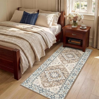 Lofus 2x5 Hallway Kitchen Washable Runner Rug, Boho Entry Long Carpet Brown - color: Floral Brown, size: 2' x 5' (Runner)