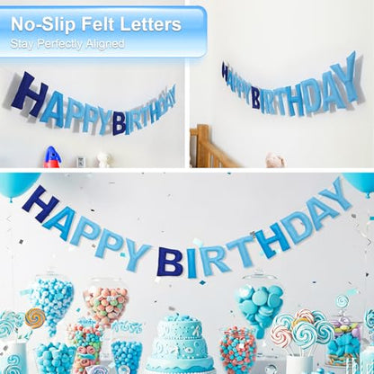 Pre-Strung Felt Happy Birthday Banner - Blue Garland Set - color: Blue