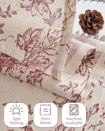 jinchan Red Floral Kitchen Tier Curtains Alice 36 Inches Tie Top 2 Panles - color: Alice Red on Linen, size: 26"W x 36"L (Pack of 2)