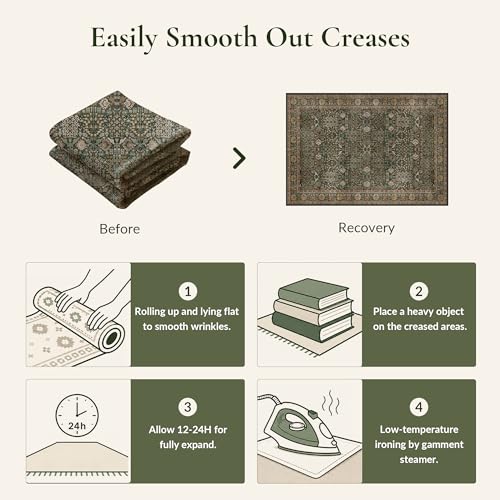 Bavni 5ft Round Area Rug 5x5, Washable Non Slip, Dark Green Brown - color: Dark Green Brown, size: 5' (Round)
