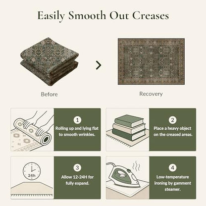 Bavni 5ft Round Area Rug 5x5, Washable Non Slip, Dark Green Brown - color: Dark Green Brown, size: 5' (Round)