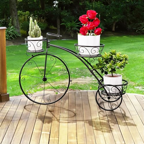 Sorbus Tricycle Planter, Garden Plant Stand (Black) - color: Black, size: 3 Wheel