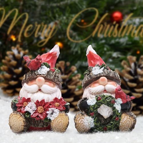 Hodao 2PCS Christmas Santa Figurines, Handmade Woodcut Xmas Holiday Decor - color: Red-2