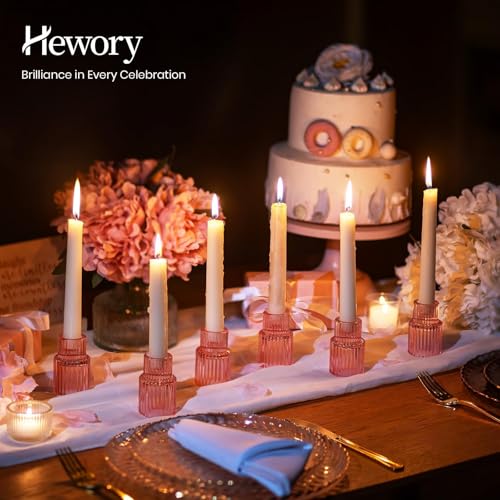 Hewory Glass Pink Candle Holder Bulk, 10PCS Valentines Taper Candle Holders - color: Pink, size: 10PCS