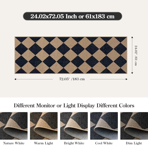 Lahome Checkered Easy Jute Outdoor Runner Rug, 2x6 Kitchen Rugs Washable - color: Nature and Black/Checkerboard -2, size: 2' x 6' (Runner)