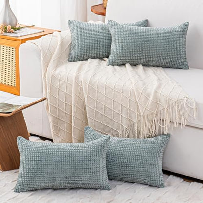 Pack of 4 Throw Pillow Covers 12x20” Boho Cushion Covers for Living Room - color: Aquamarine, size: 20" x 12" (Pack of 4)