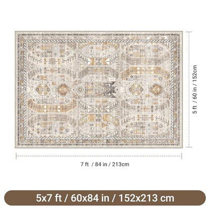 befbee Washable 5x7 Area Rug Non Slip Stain Resistant Rug for Living Room - color: Brown/Gold, size: 5' x 7' (Rectangular)