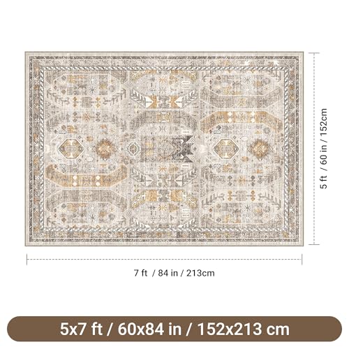 befbee Washable 5x7 Area Rug Non Slip Stain Resistant Rug for Living Room - color: Brown/Gold, size: 5' x 7' (Rectangular)