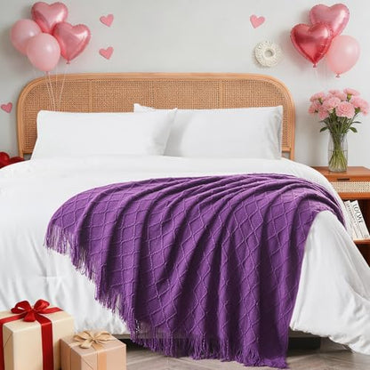 inhand Purple Knitted Throw Blanket for Couch and Bed, 60"x80" - color: Purple, size: 60"x80"