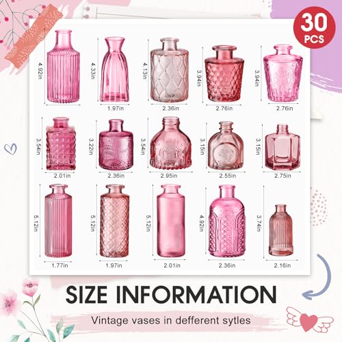 Yaomiao 30 Pcs Glass Bud Vases Centerpieces, Pink Series - color: Pink Series