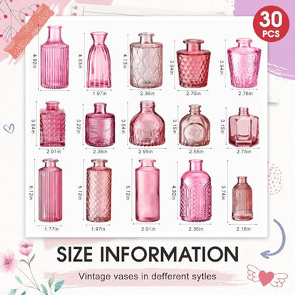 Yaomiao 30 Pcs Glass Bud Vases Centerpieces, Pink Series - color: Pink Series